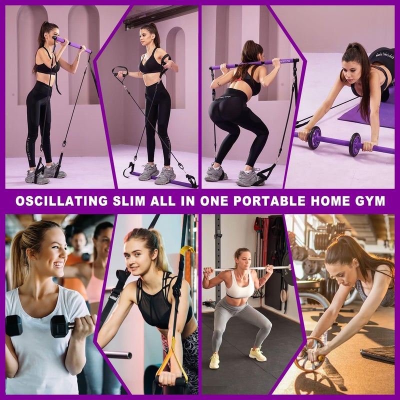 OSCILLATING SLIM Pilates bar kit Multiple Fitness bar with Resistance Bands, Ab Rollers.Core Strength Training Equipment. Squat Machine for Men and Women.Portable Home Gym Pilates bar kit for Full Body Training Women - Image 3
